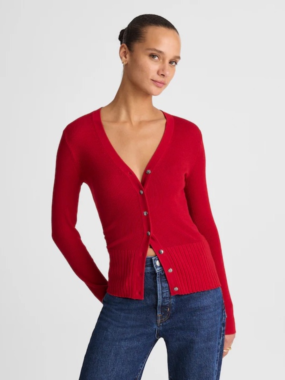 Madewell V-Neck Cardigan in Merino-Silk‎ Blend in Crimson Size XS NWT $128 NY442